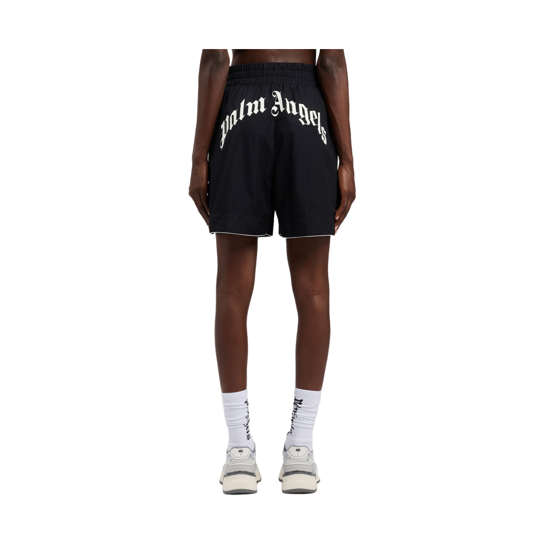 팜엔젤스 커브드 로고 레귤러 쇼츠 - 블랙 오프 화이트(Palm Angels Curved Logo Regular Shorts - Black Off White) - 4