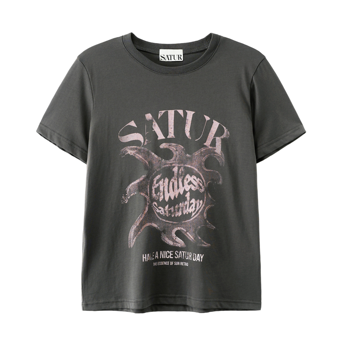 세터 우먼 썬 레트로 그래픽 반팔 티셔츠 차콜 핑크