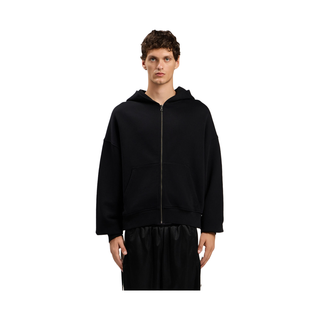 팜엔젤스 백 커브드 로고 집업 후디 - 블랙 오프 화이트(Palm Angels Back Curved Logo Zip Hoodie - Black Off White) - 2