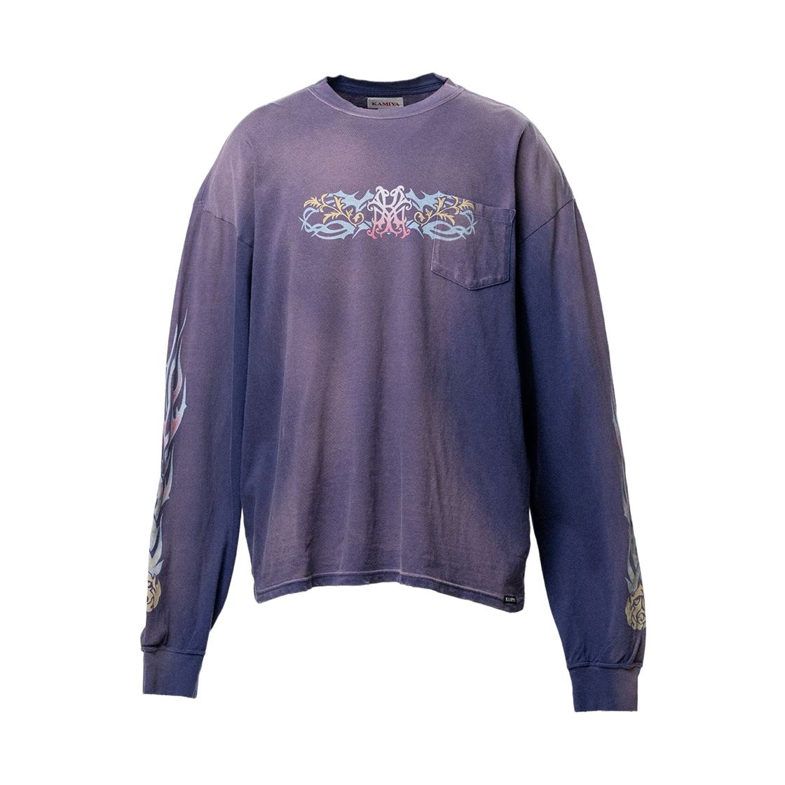 카미야 로즈 Kmy 디스트레스드 롱슬리브 티셔츠 네이비(Kamiya Rose Kmy Distressed Long Sleeve T-Shirt Navy)