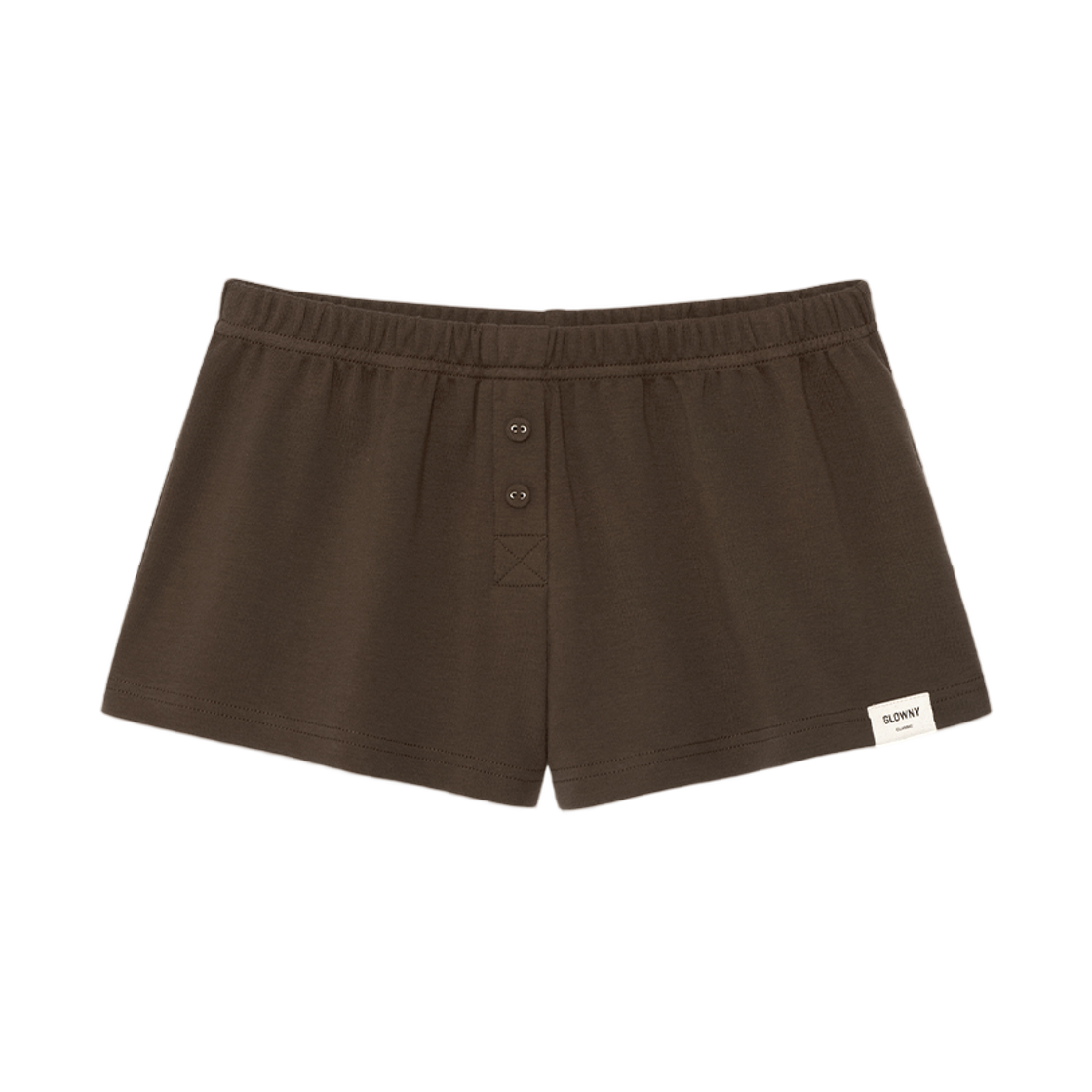 (W) 글로니 버튼 플라이 미니 쇼츠 초코((W) Glowny Button Fly Mini Shorts Choco) - 1