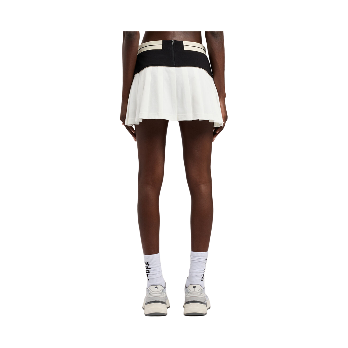 팜엔젤스 로고 스트레이트 플리츠 스커트 - 오프 화이트 블랙(Palm Angels Logo Straight Pleated Skirt - Off White Black) - 4