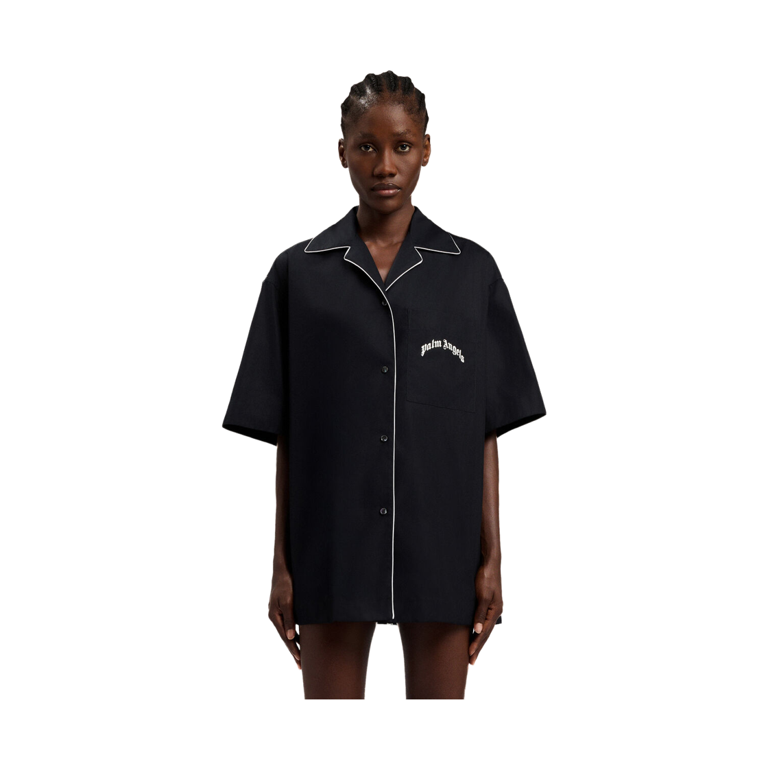 팜엔젤스 커브드 로고 볼링 셔츠 - 블랙 오프 화이트(Palm Angels Curved Logo Bowling Shirt - Black Off White) - 2