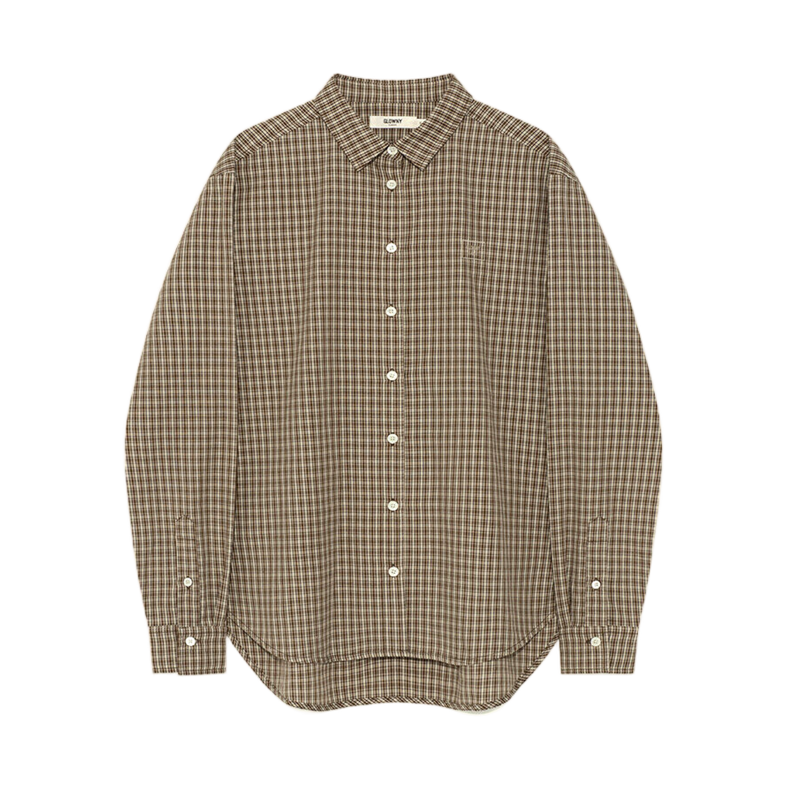 - (W) Glowny G Classic Embroidered Button Up Shirt Brown