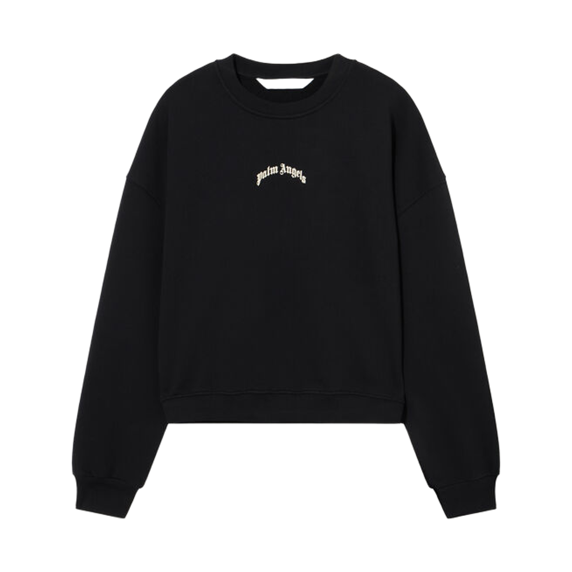 팜엔젤스 커브드 로고 루즈 크롭 크루 - 블랙 토푸(Palm Angels Curved Logo Loose Crop Crew - Black Tofu) - 1