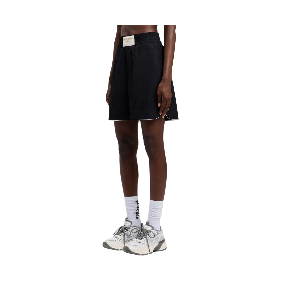 팜엔젤스 커브드 로고 레귤러 쇼츠 - 블랙 오프 화이트(Palm Angels Curved Logo Regular Shorts - Black Off White) - 3