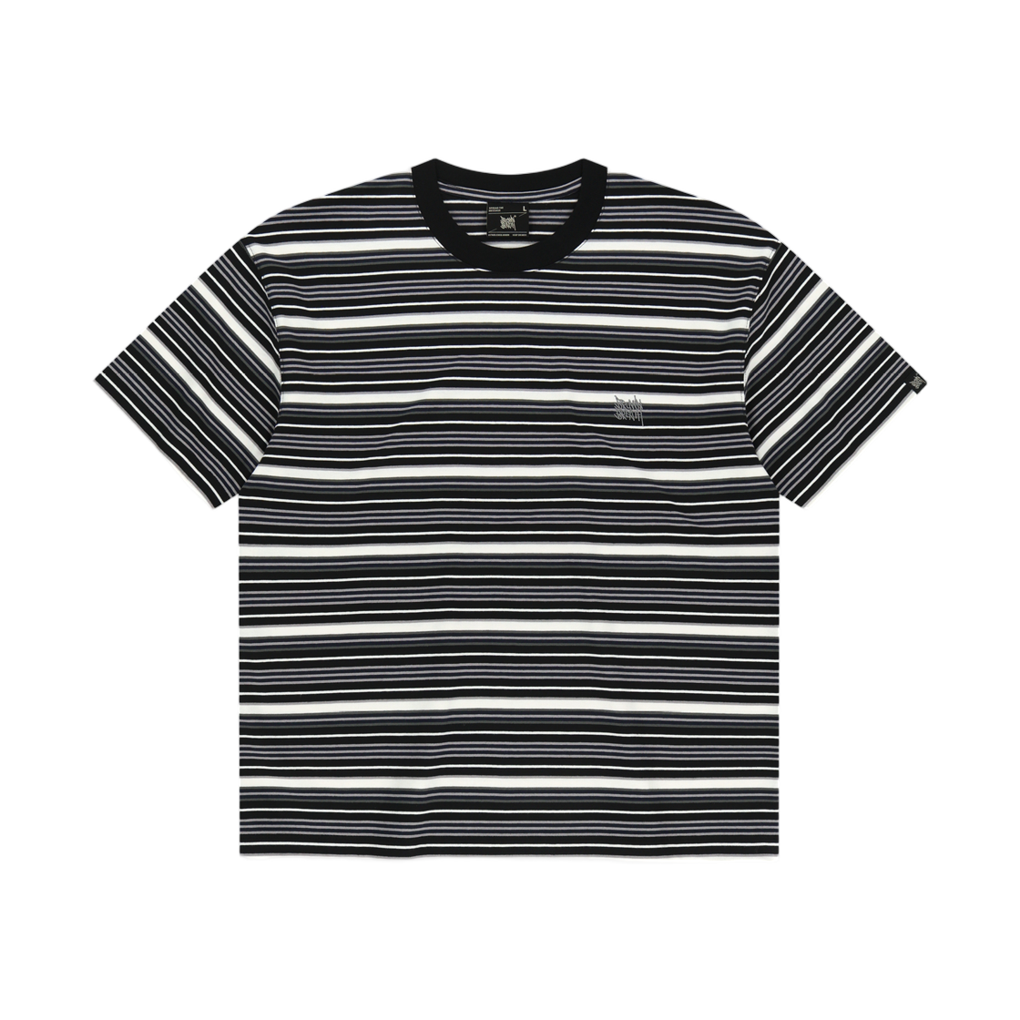 BLMMSTN04BK Brownbreath Stripe Crop Tag T-Shirt Black