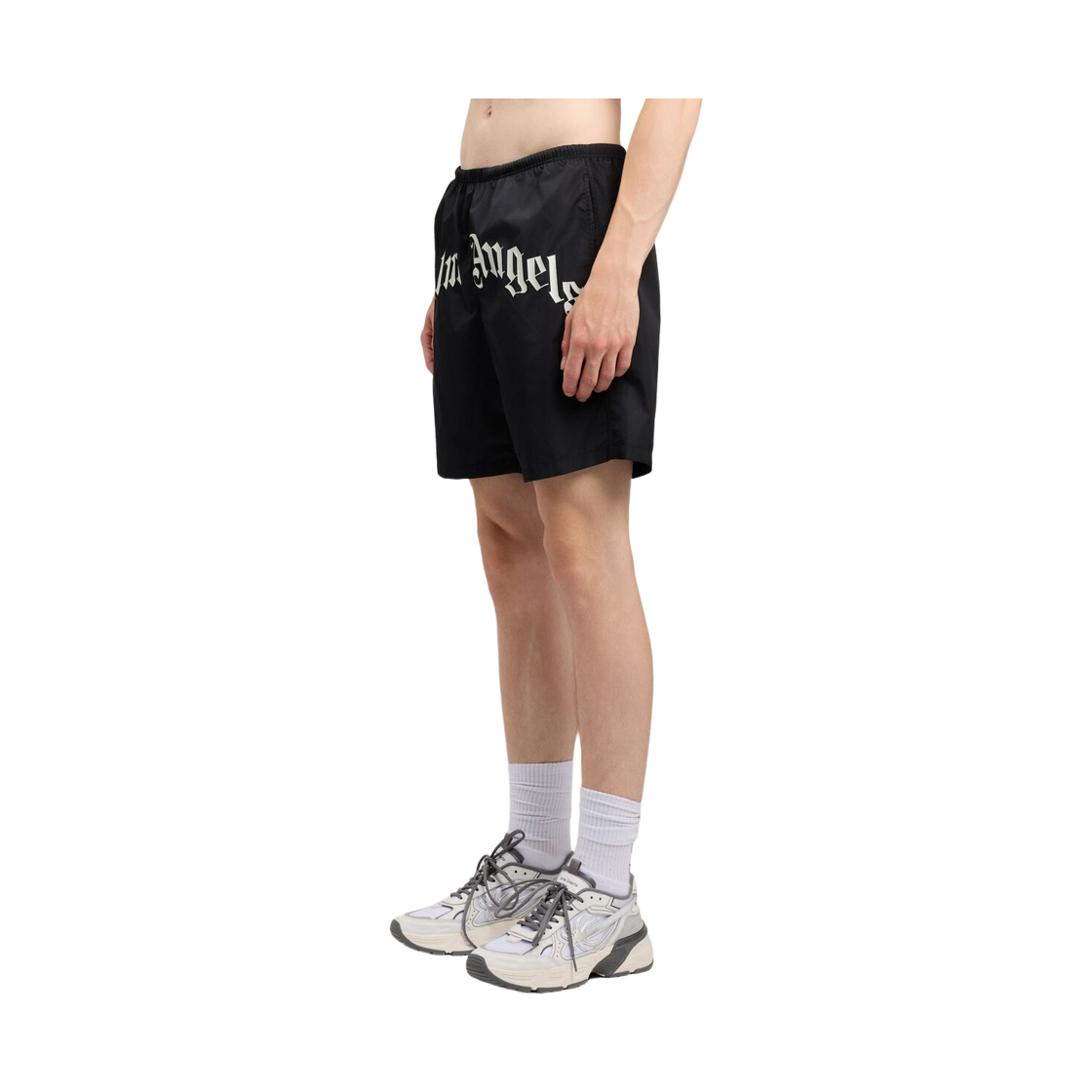 팜엔젤스 커브드 로고 스윔쇼츠 - 블랙 오프 화이트(Palm Angels Curved Logo Swimshort - Black Off White) - 3
