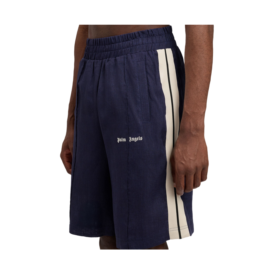 팜엔젤스 클래식 로고 린넨 TRK 쇼츠 - 네이비 블루 오프 화이트(Palm Angels Classic Logo Linen Trk Shorts - Navy Blue Off White) - 5