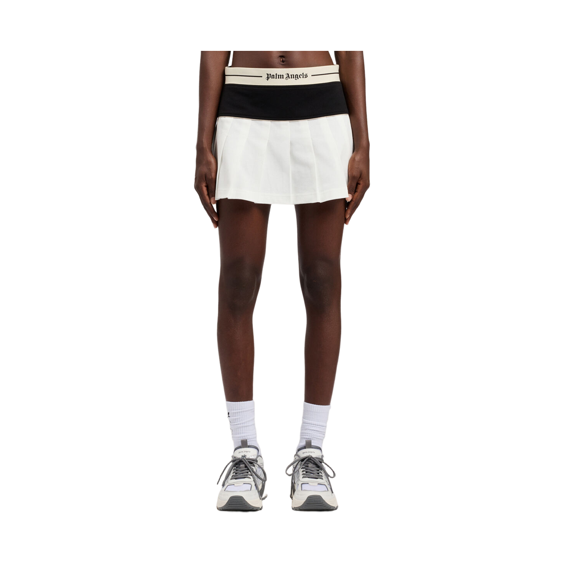 팜엔젤스 로고 스트레이트 플리츠 스커트 - 오프 화이트 블랙(Palm Angels Logo Straight Pleated Skirt - Off White Black) - 2