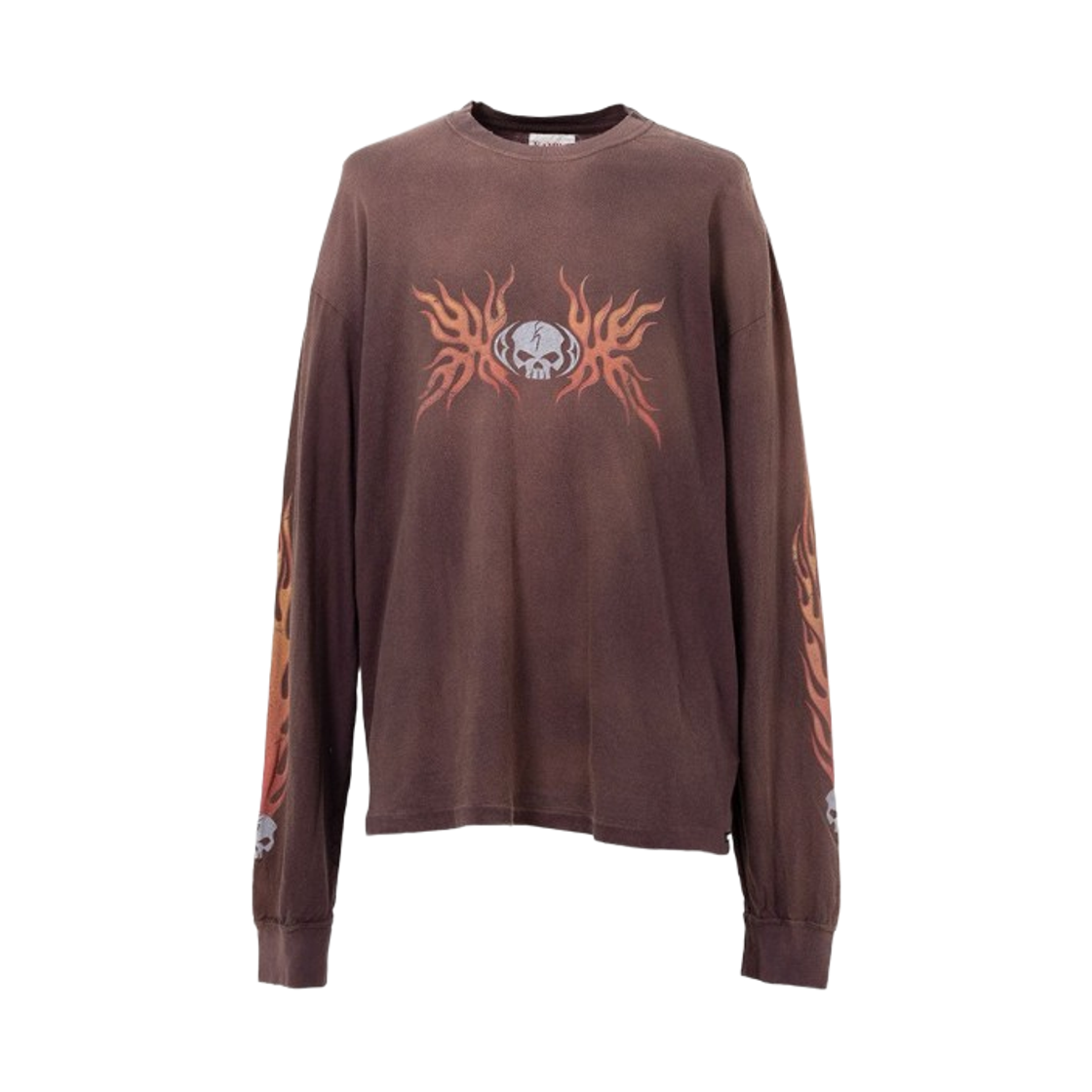 카미야 스컬 플레임 디스트레스드 롱슬리브 티셔츠 브라운(Kamiya Skull Flame Distressed Long Sleeve T-Shirt Brown)