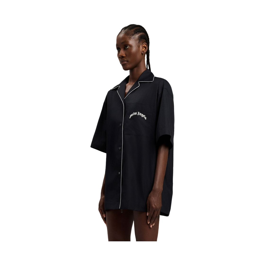 팜엔젤스 커브드 로고 볼링 셔츠 - 블랙 오프 화이트(Palm Angels Curved Logo Bowling Shirt - Black Off White) - 3