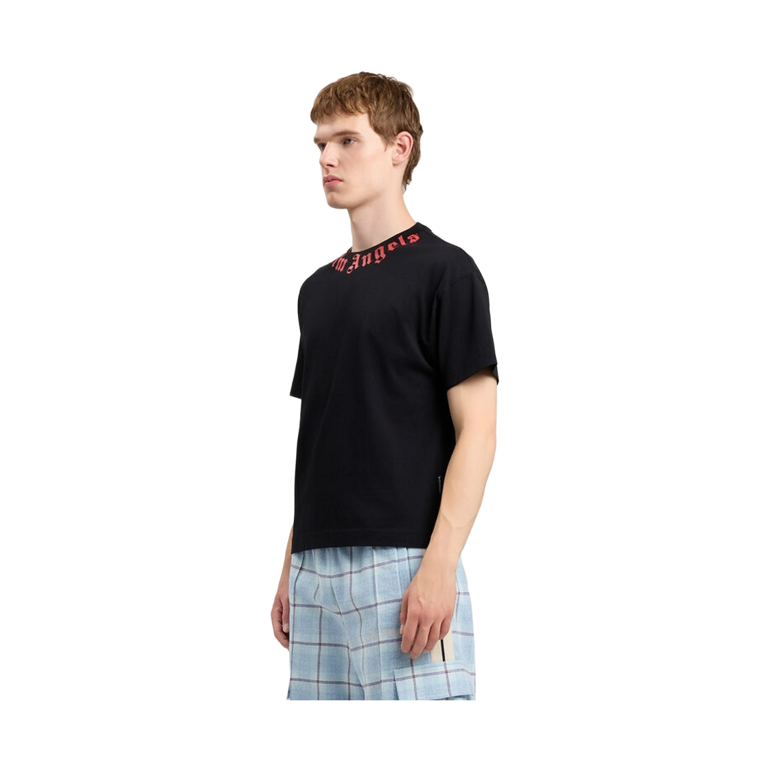 팜엔젤스 넥 로고 레귤러 티셔츠 - 블랙 레드(Palm Angels Neck Logo Regular Tee - Black Red) - 3
