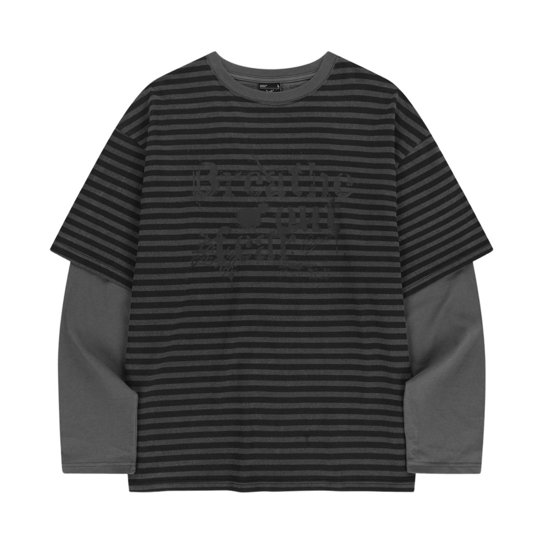 브라운브레스 스트라이프 레이어드 티셔츠 차콜(Brownbreath Stripe Layered T-Shirt Charcoal) - 1