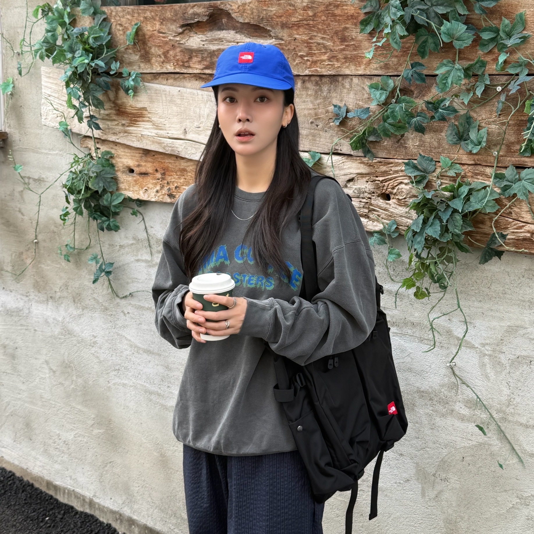 The North Face TNF Red Box Nylon Hat Blue - 26SS 착용 스타일 - 1