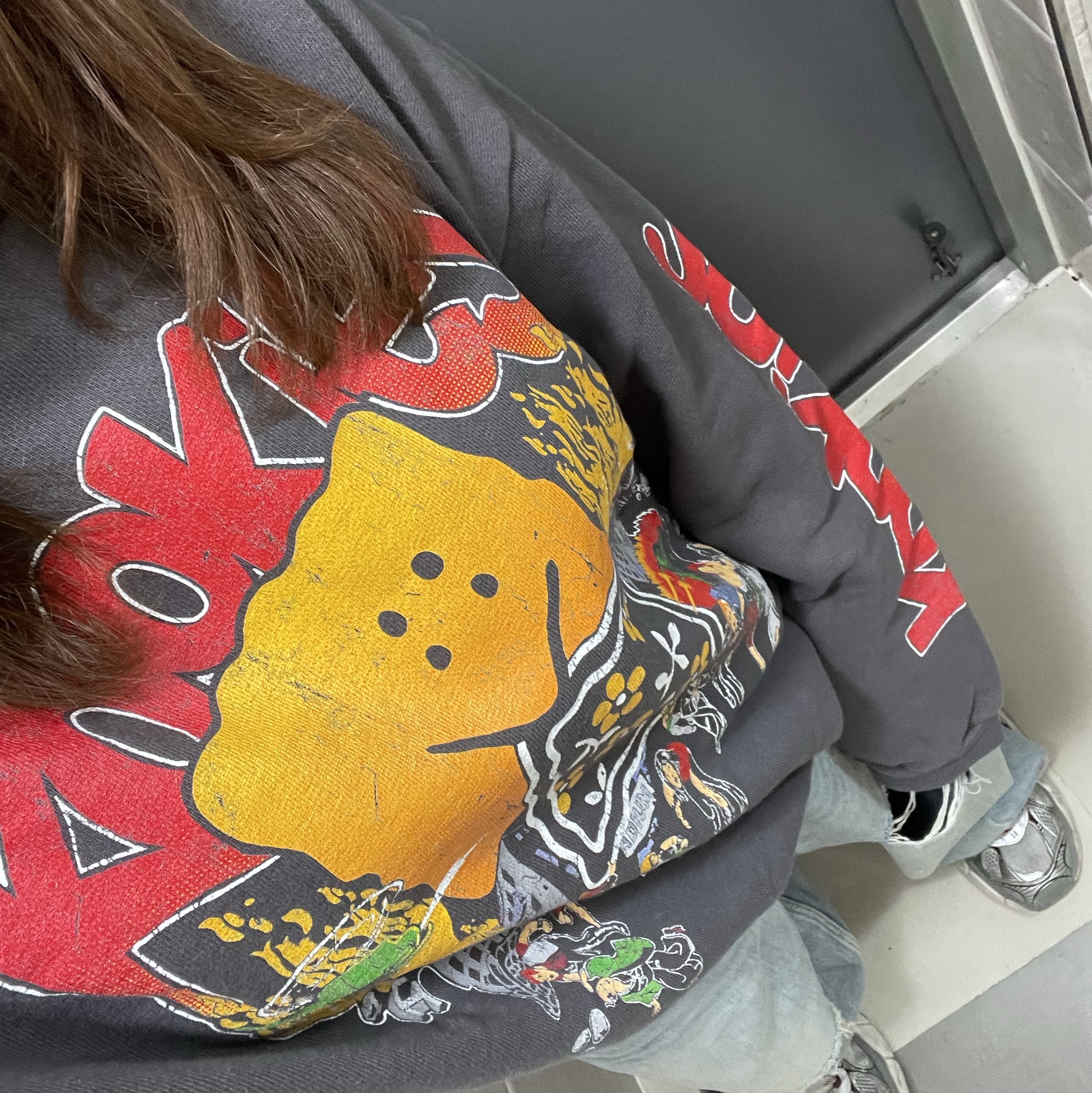Kapital Fleece Hooded Sweatshirt Buster Peckish Rainbow Y Pt Ink Black 착용 스타일 - 6