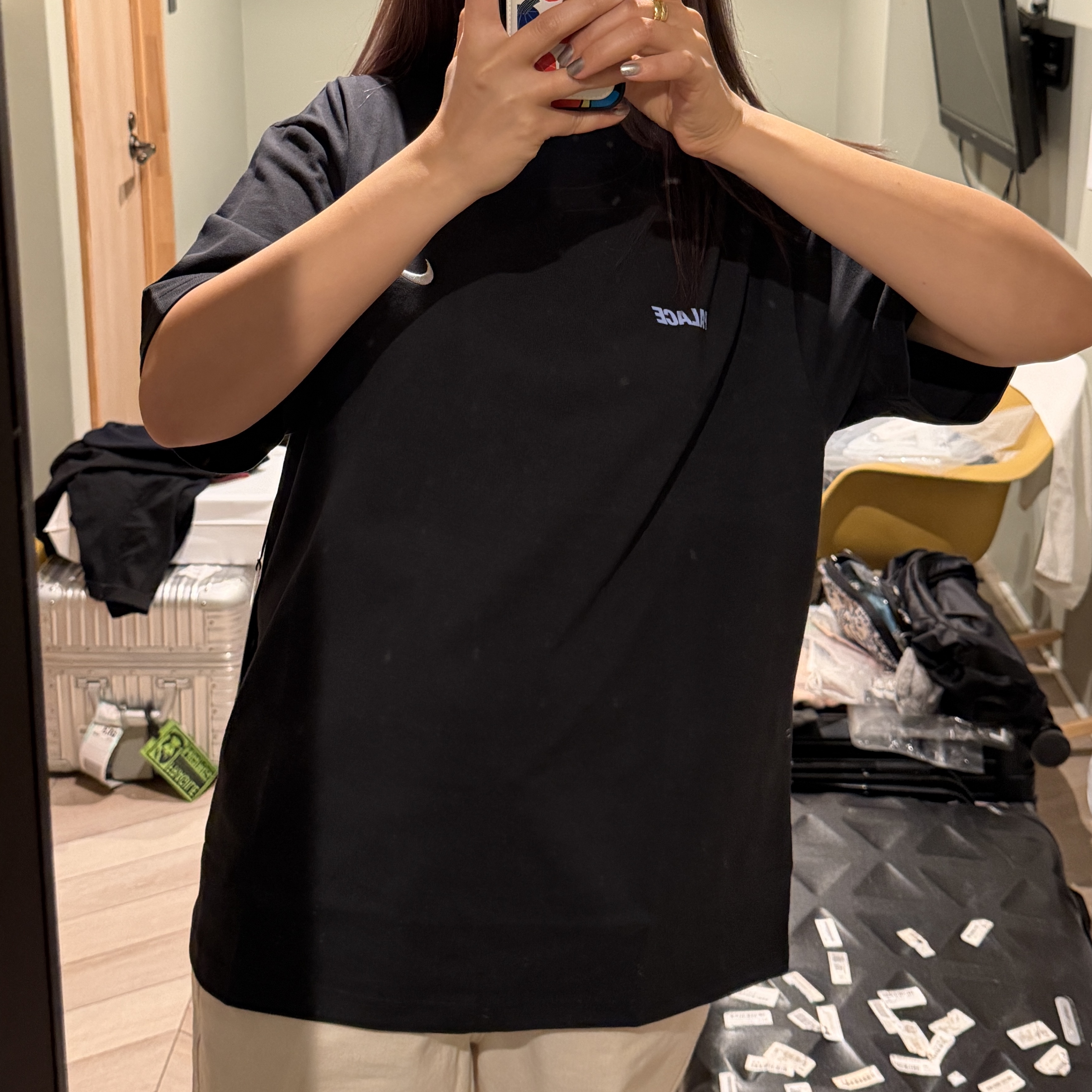 Palace x Nike Font Swoosh T-Shirt Black - 26SS, Palace x Nike Font Swoosh Hood Black - 26SS 착용 스타일 - 1