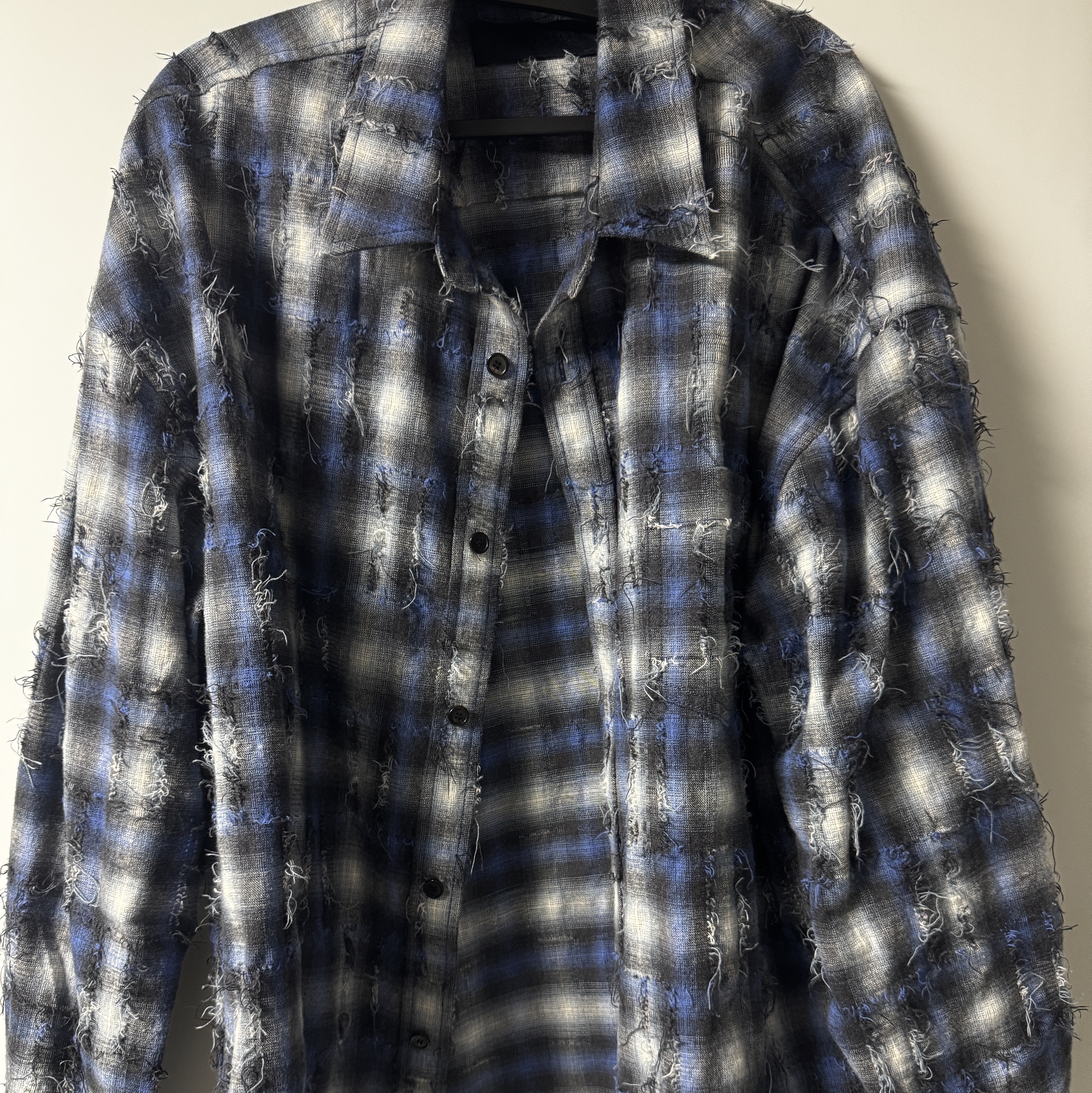 Juun.J Grid Needle Check Loose Fit Shirt Blue - 26SS 착용 스타일 - 1