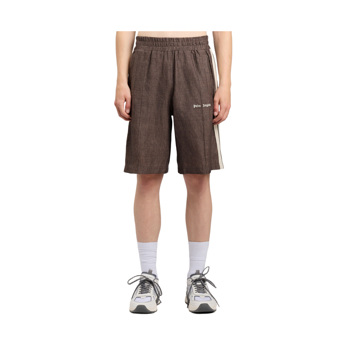 팜엔젤스 클래식 로고 린넨 TRK 쇼츠 - 브라운 오프 화이트(Palm Angels Classic Logo Linen Trk Shorts - Brown Off White) - 2