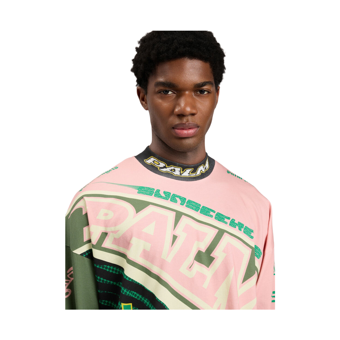 팜엔젤스 레이싱 루즈 티셔츠 - 핑크 그린(Palm Angels Racing Loose Tee L/S - Pink Green) - 5