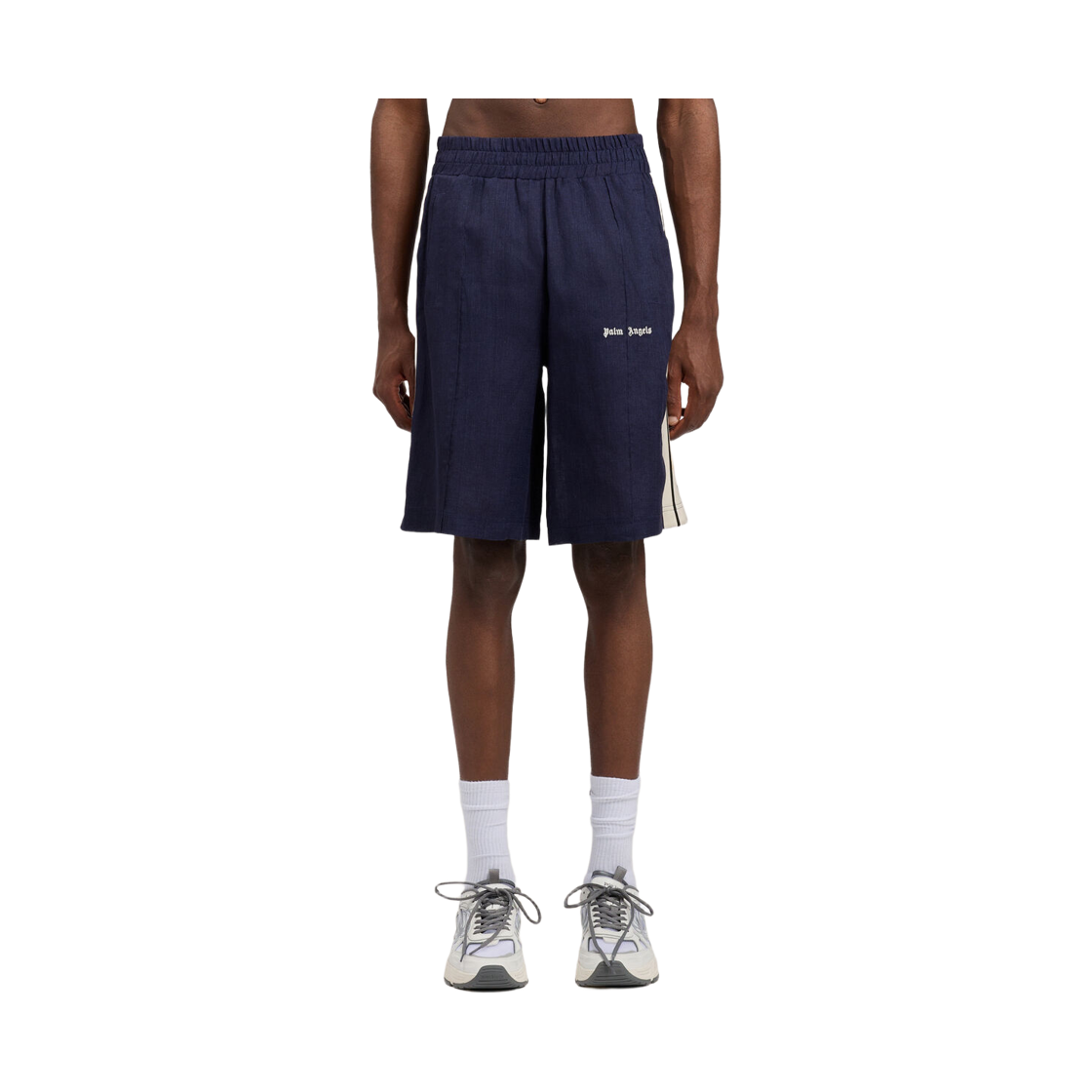 팜엔젤스 클래식 로고 린넨 TRK 쇼츠 - 네이비 블루 오프 화이트(Palm Angels Classic Logo Linen Trk Shorts - Navy Blue Off White) - 2