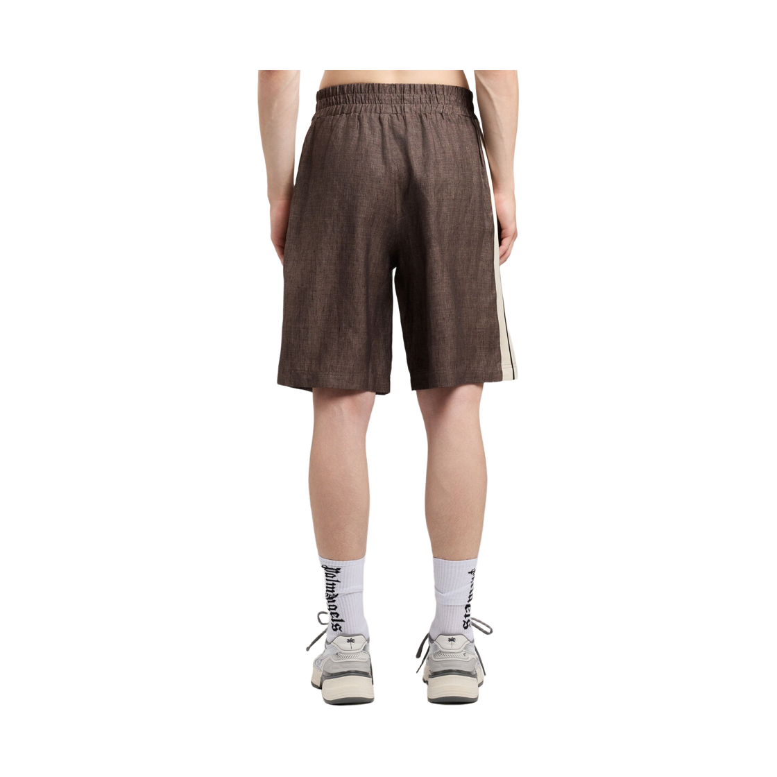 팜엔젤스 클래식 로고 린넨 TRK 쇼츠 - 브라운 오프 화이트(Palm Angels Classic Logo Linen Trk Shorts - Brown Off White) - 4
