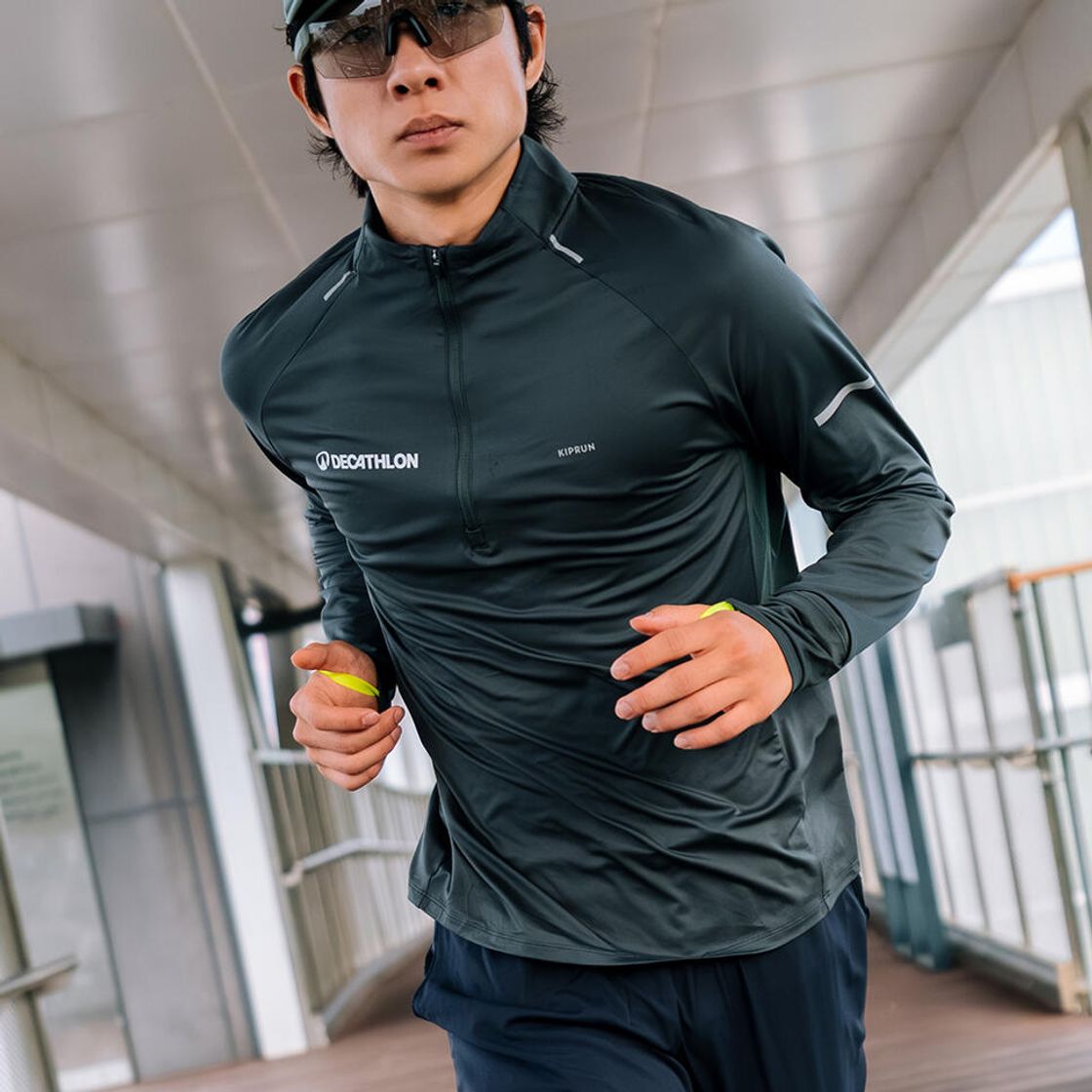 데카트론 남성 하프집 러닝 긴팔 티 런 드라이 500 스모크 그린(DECATHLON Men’s Half-Zip Running Long-Sleeved T-Shirt Run Dry 500 Smoke Green) - 2