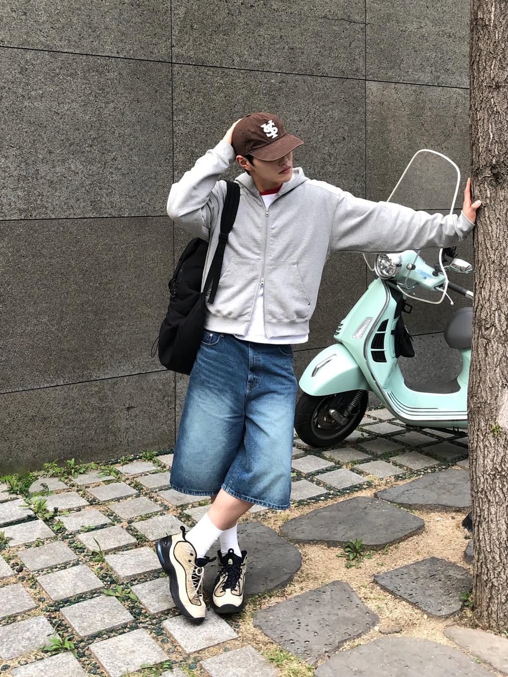 Sunday Ceremony Sy Logo 5 Panel Cotton Cap - Brown 착용 스타일 - 4