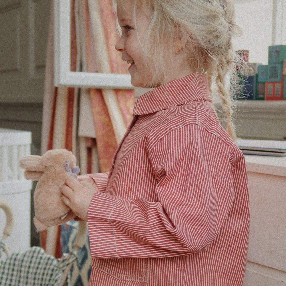 콩제슬래드 룩 셔츠 자켓 루즈(Konges Sløjd Luc Shirt Jacket Gots Milk Rouge Stripe) - 3