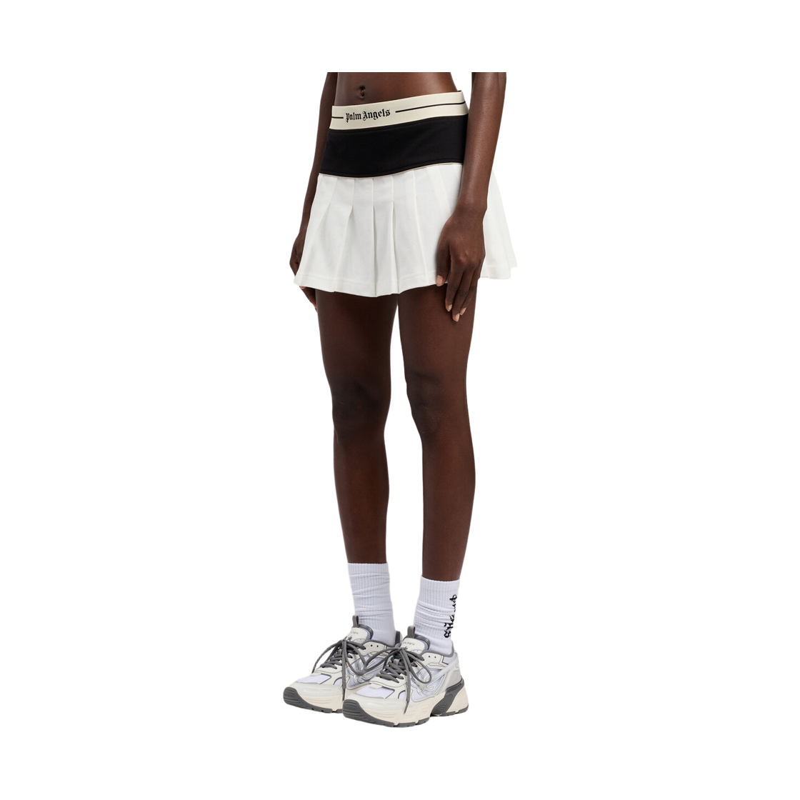 팜엔젤스 로고 스트레이트 플리츠 스커트 - 오프 화이트 블랙(Palm Angels Logo Straight Pleated Skirt - Off White Black) - 3