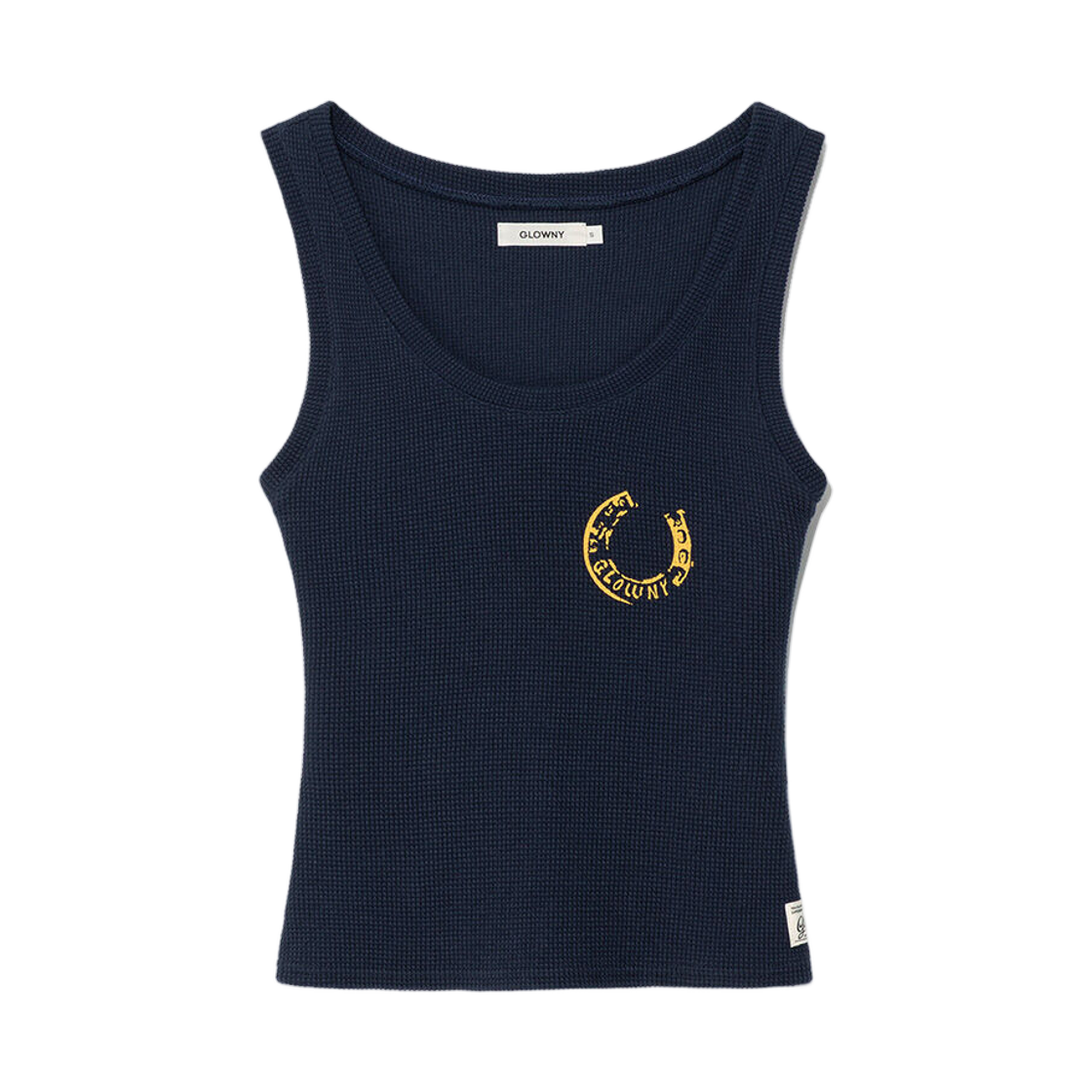 (W) 글로니 라키 와플 슬리브리스 탑 네이비((W) Glowny Rocky Waffle Sleeveless Top Navy)