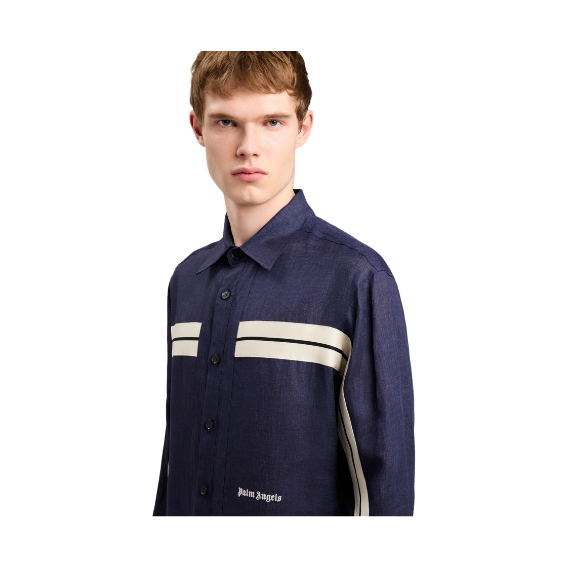 팜엔젤스 클래식 로고 린넨 트랙셔츠 - 네이비 블루 오프 화이트(Palm Angels Classic Logo Linen Trackshirt - Navy Blue Off White) - 5
