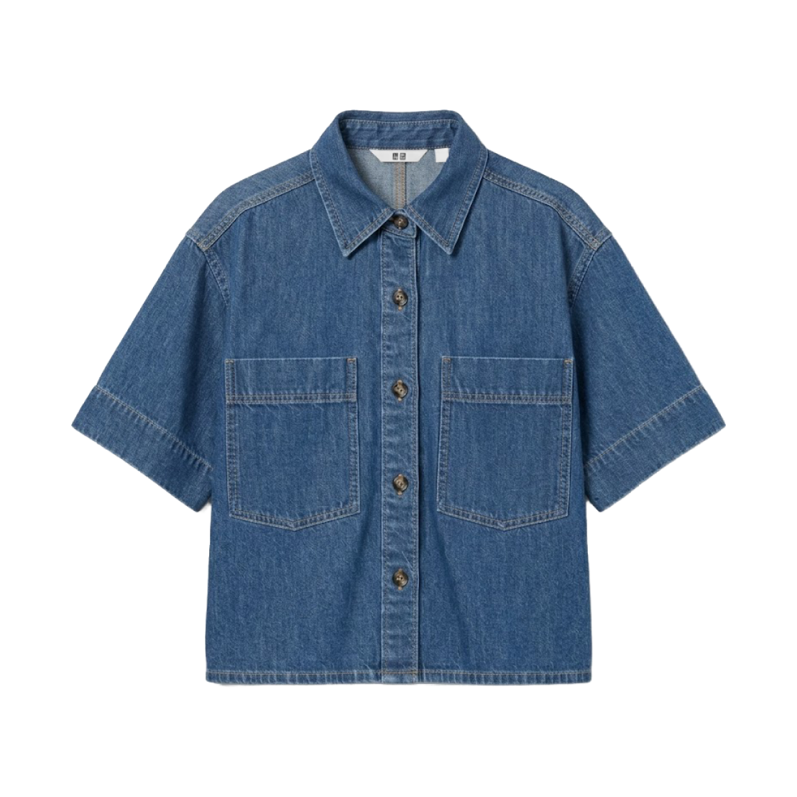 483877-65 Uniqlo Half Sleeve Denim Boxy Shirt Blue - JP