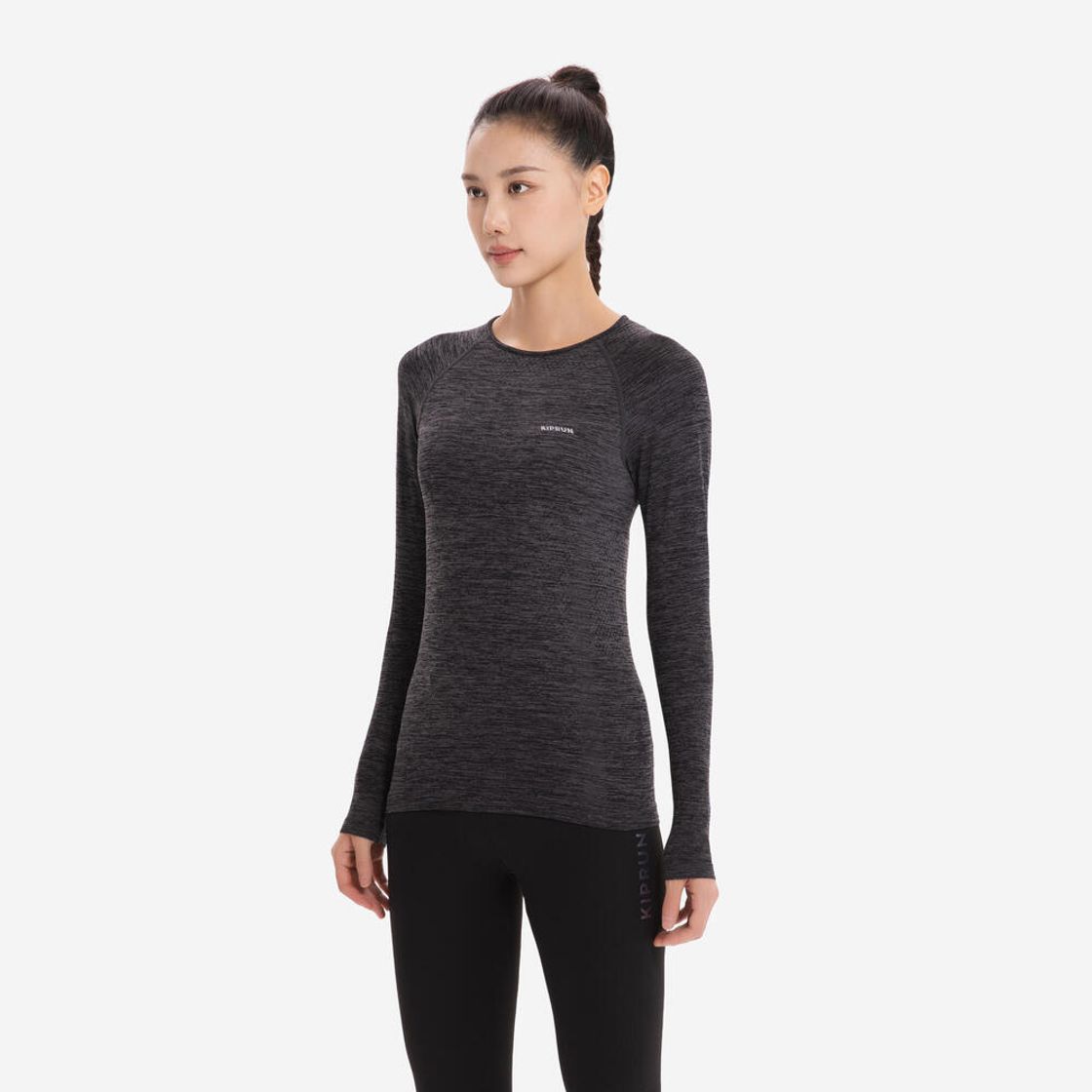 데카트론 여성 러닝 심리스 긴팔 티 런 500 스모크 블랙(DECATHLON Women’s Running Seamless Long-Sleeved T-Shirt Run 500 Smoke Black) - 2