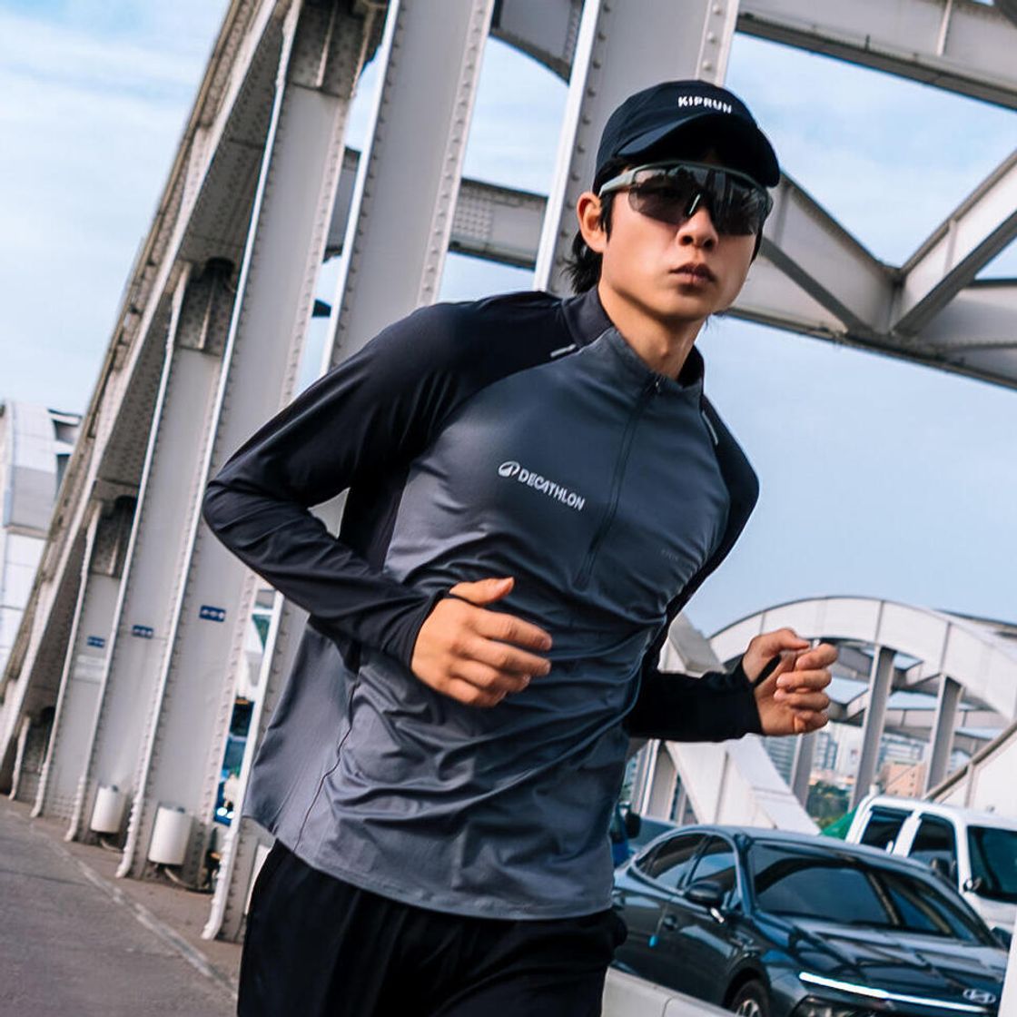 데카트론 남성 하프집 러닝 긴팔 티 런 드라이 500 카본 그레이(DECATHLON Men’s Half-Zip Running Long-Sleeved T-Shirt Run Dry 500 Carbon Grey) - 3
