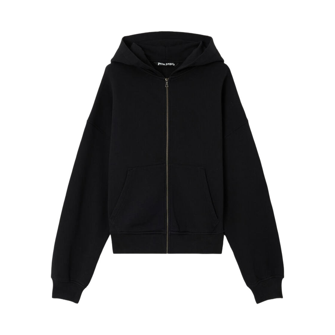 팜엔젤스 백 커브드 로고 집업 후디 - 블랙 오프 화이트(Palm Angels Back Curved Logo Zip Hoodie - Black Off White)