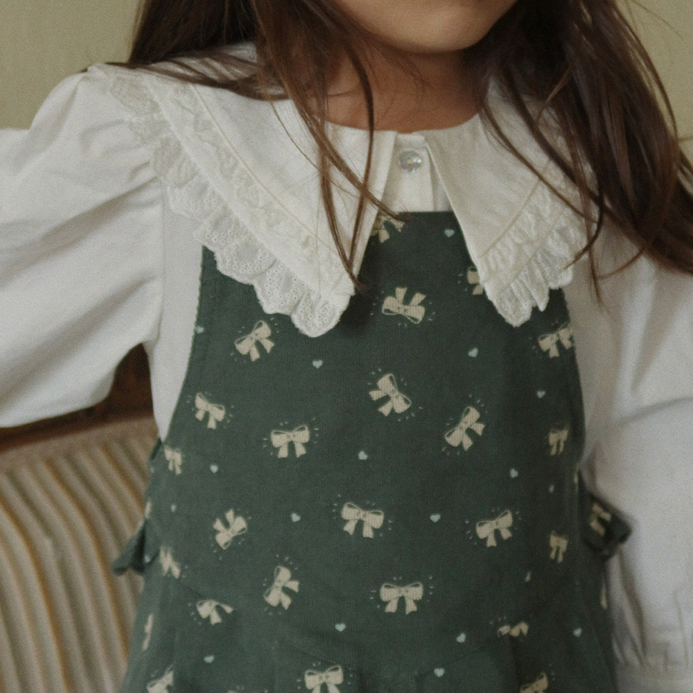 콩제슬래드 에이버리 프릴 오버롤 드레스 리본(Konges Sløjd Avery Frill Overall Dress Gots Boucle Hunter) - 3