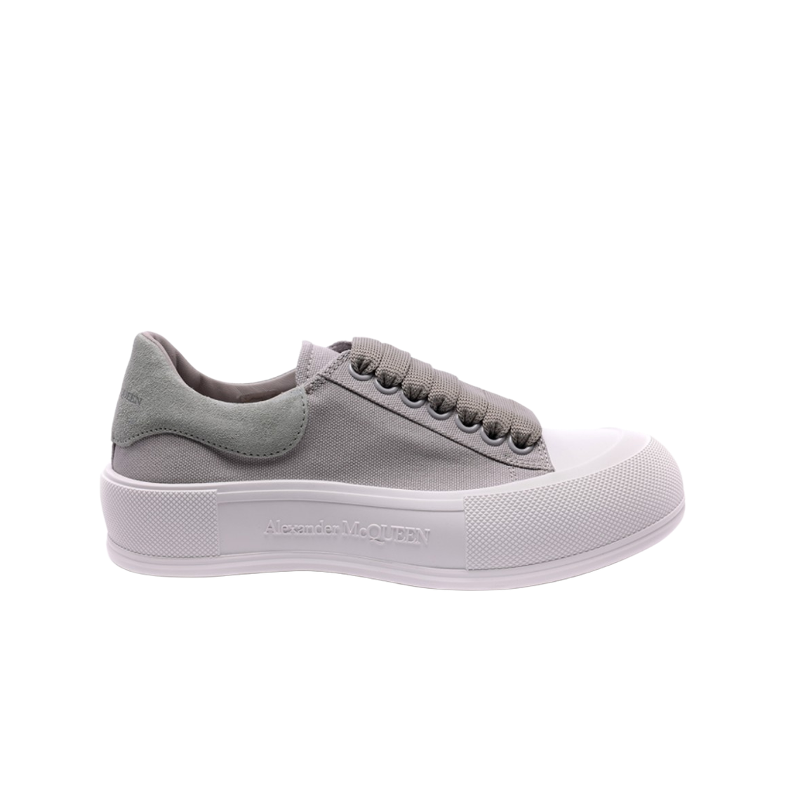 (W) 알렉산더 맥퀸 데크 레이스업 플림솔 화이트 그레이((W) Alenxander McQueen Deck Lace-Up Plimsoll White Grey)