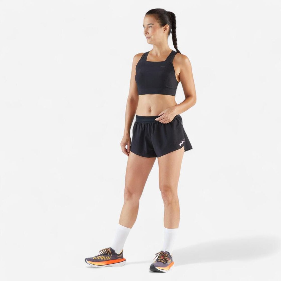 데카트론 여성 러닝 경량 크롭 싱글렛 런 라이트 900 스모크 블랙(DECATHLON Women's Running Lightweight Crop Singlet Run Light 900 Smoke Black) - 4