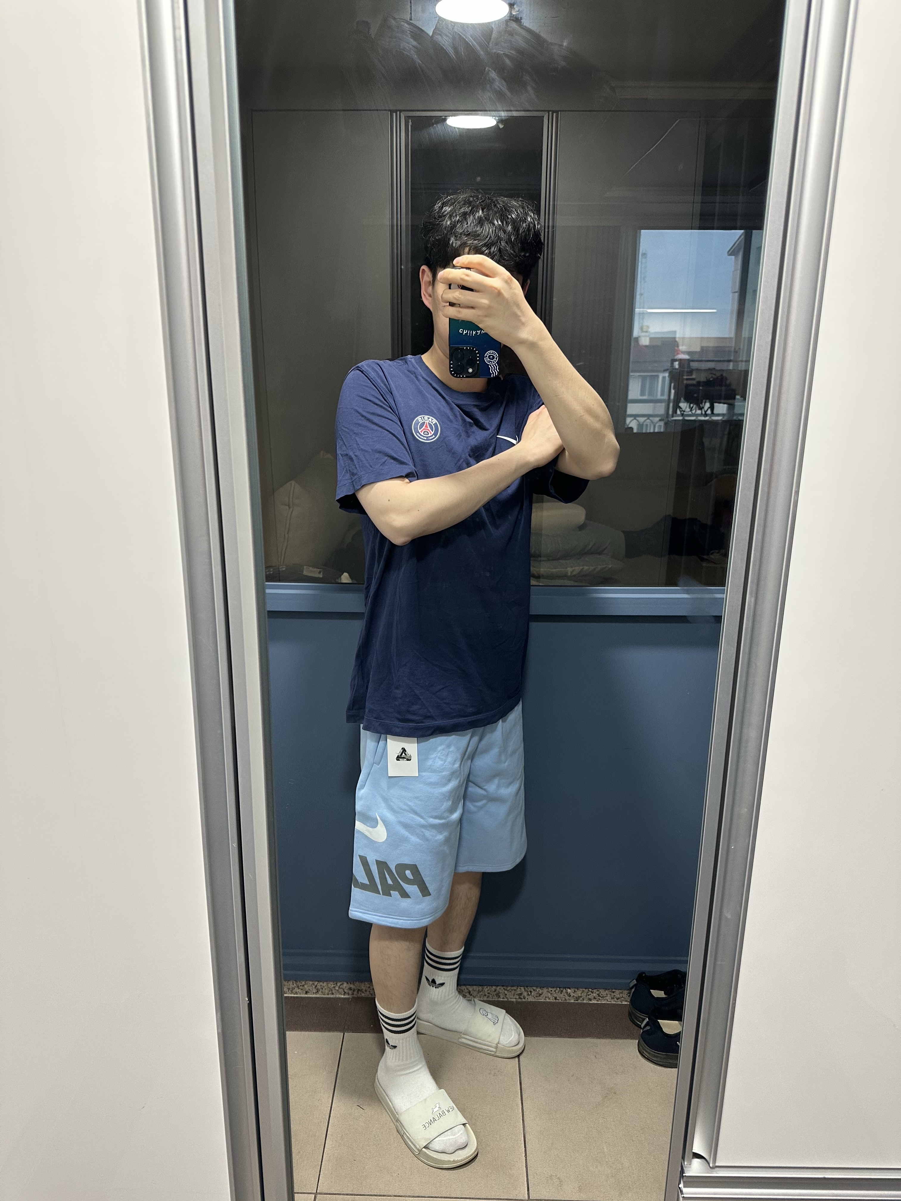 Palace x Nike Sweat Short Sky Blue - 26SS 착용 스타일