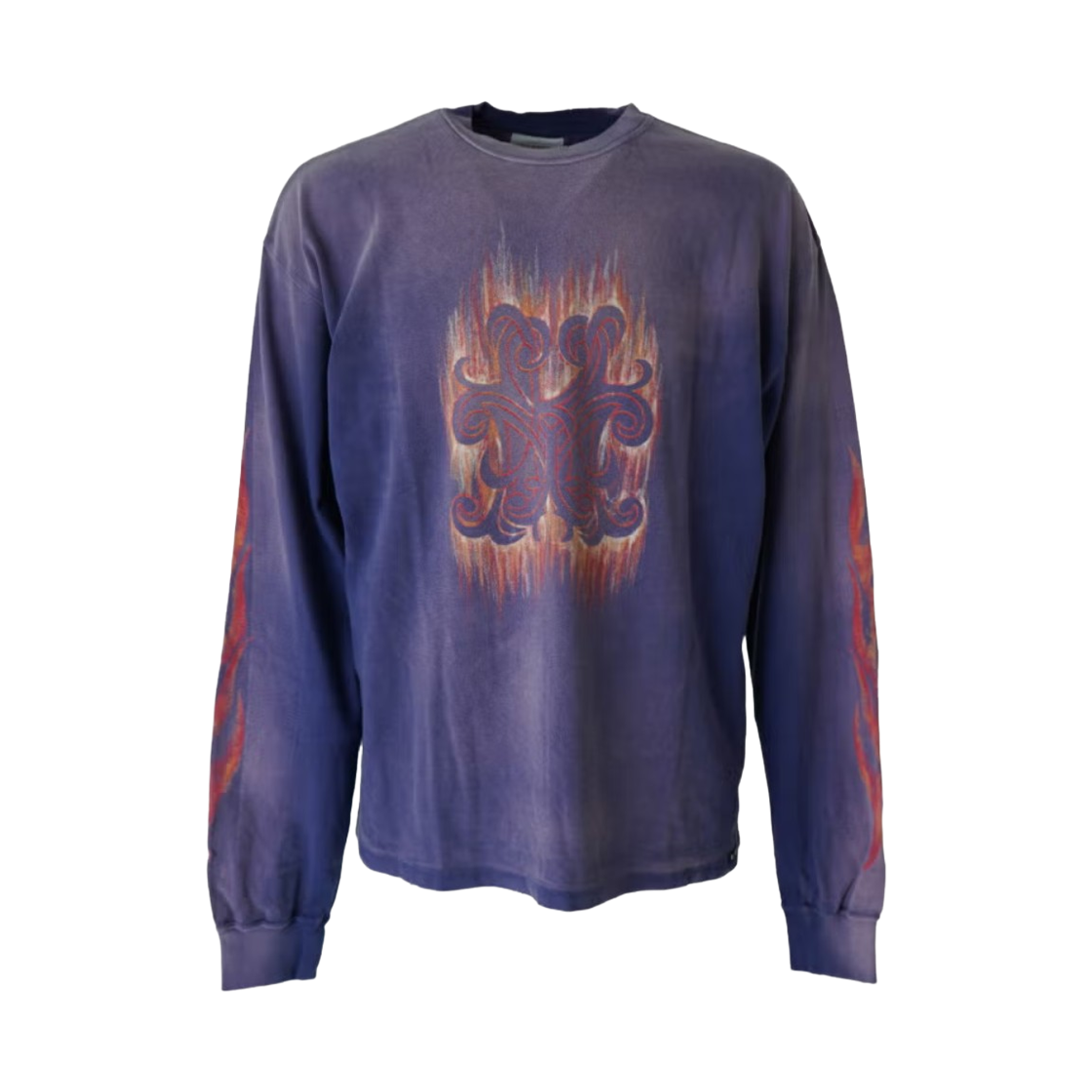카미야 크레용 플레임 Kmy 롱슬리브 티셔츠 네이비(Kamiya Crayon Flame Kmy Long Sleeve T-Shirt Navy)