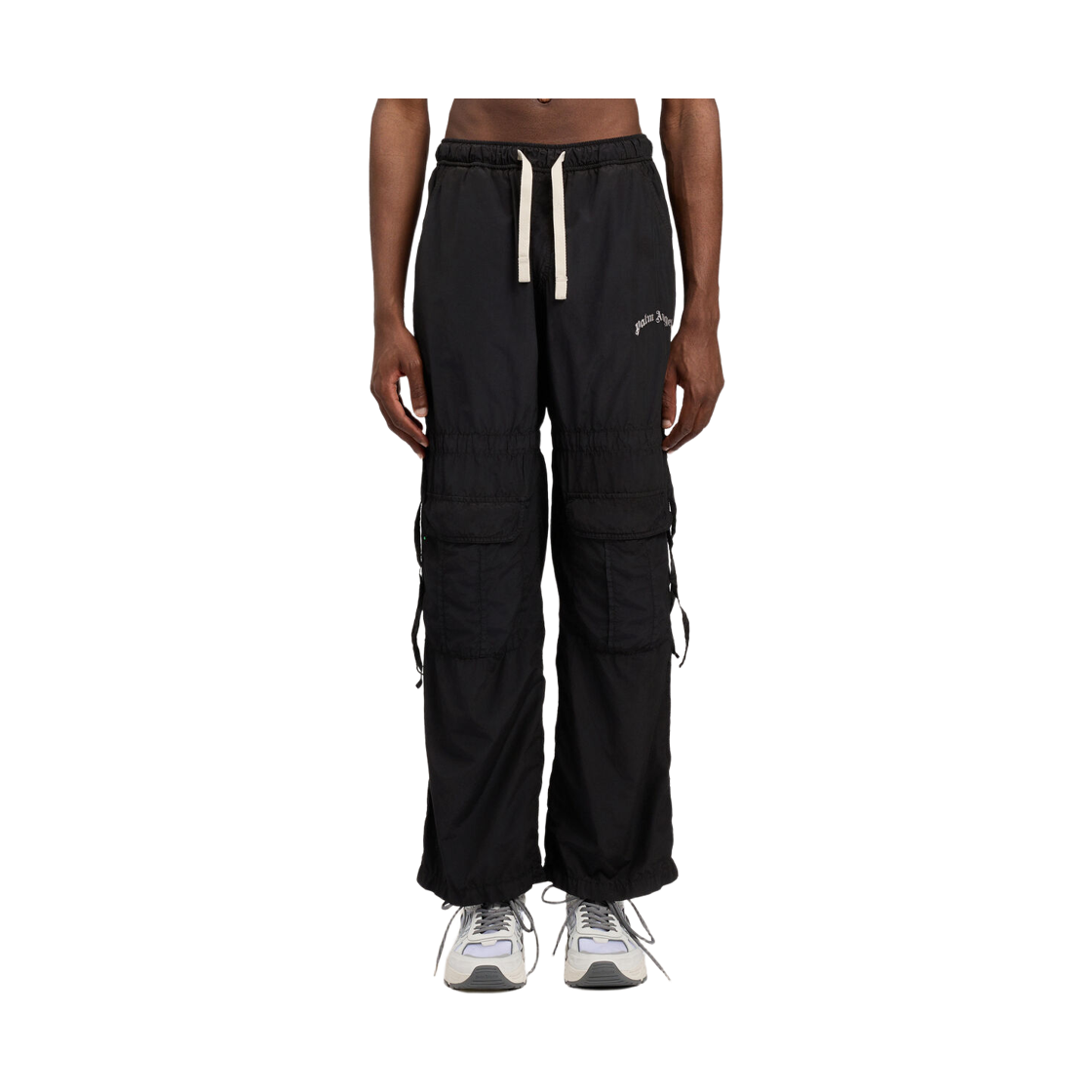 팜엔젤스 커브드 로고 드로즈 카고 팬츠 - 블랙 오프 화이트(Palm Angels Curved Logo Drawscargo Pants - Black Off White) - 2