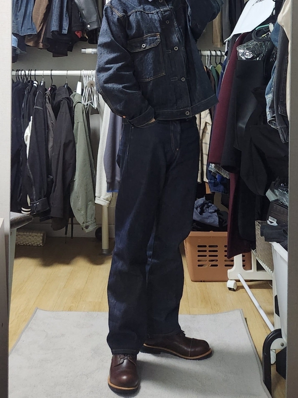Kapital 14 oz. Denim 1ST One Wash Jacket Indigo, Levi's LVC 1937 Japan 501 Jean Dark Indigo 150th Anniversary Limited Edition 착용 스타일