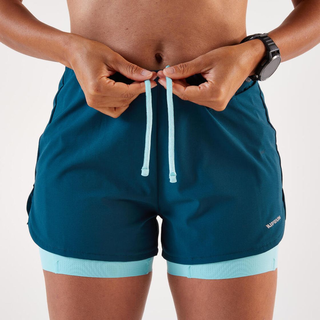 데카트론 여성 3인치 러닝 투인원 쇼츠 런 500 틸 블루(DECATHLON Women's 3-inch Running 2-in-1 Shorts Run 500 Teal Blue) - 3