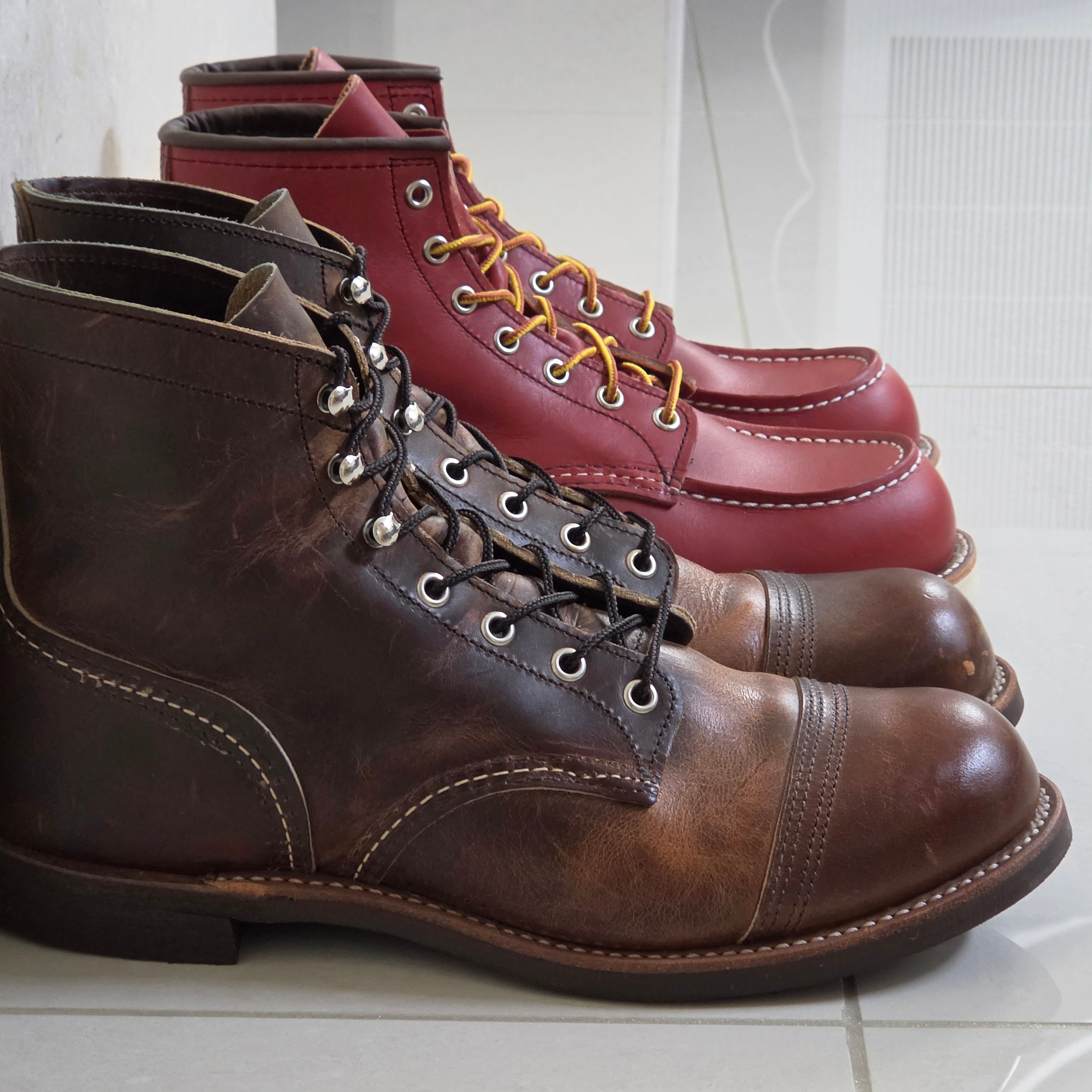 Red Wing Iron Ranger 8085 Copper Rough & Tough - D, Red Wing 6 Inch Moc Toe 8875 Oro Russet Leather - D 착용 스타일 - 2