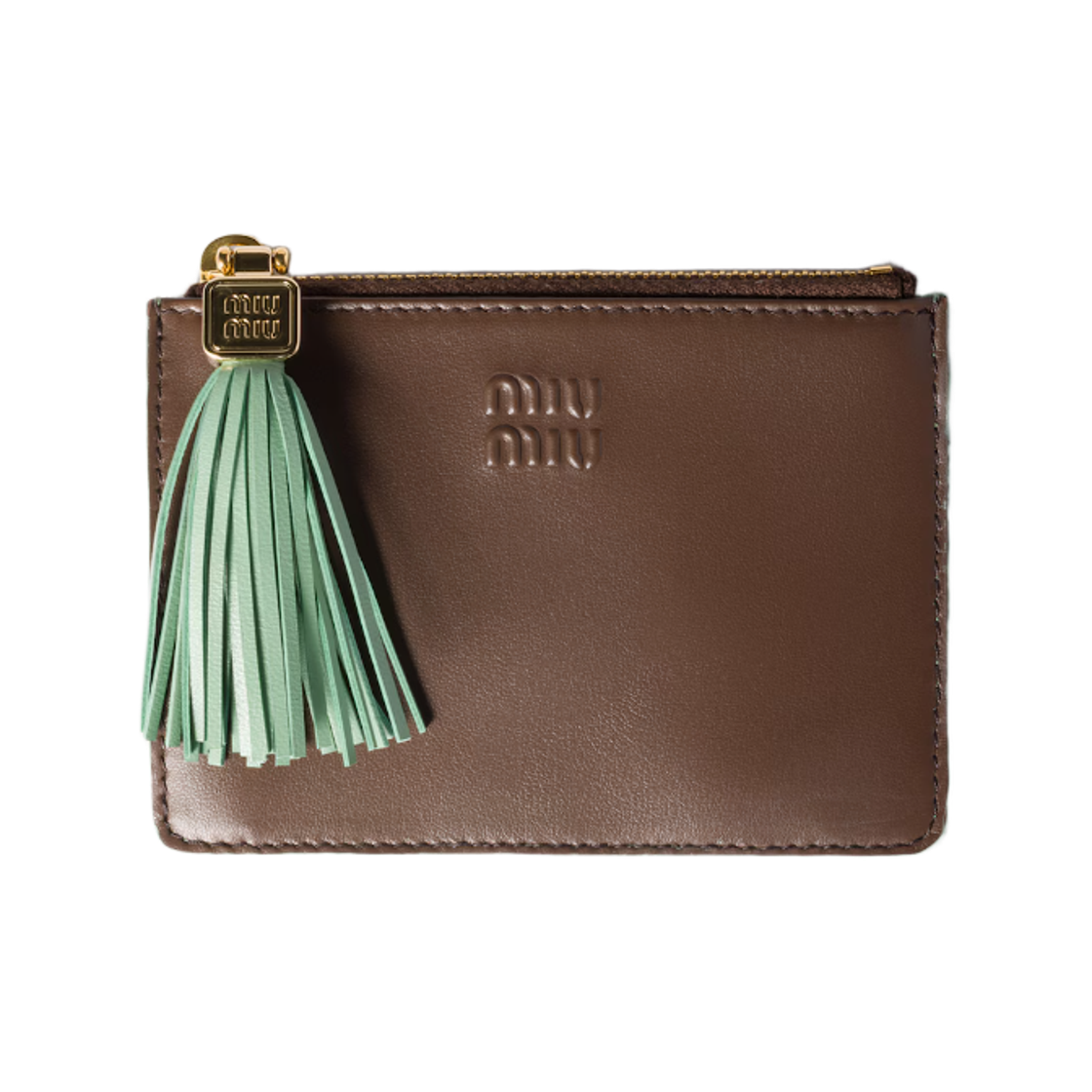 5MC093-2IDW-F0BKH Miu Miu Leather Card Holder Burnt Aquamarine