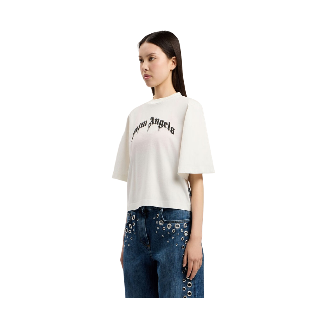 팜엔젤스 커브드 로고 박시 티셔츠 - 오프 화이트 블랙(Palm Angels Curved Logo Boxy Tee - Off White Black) - 4