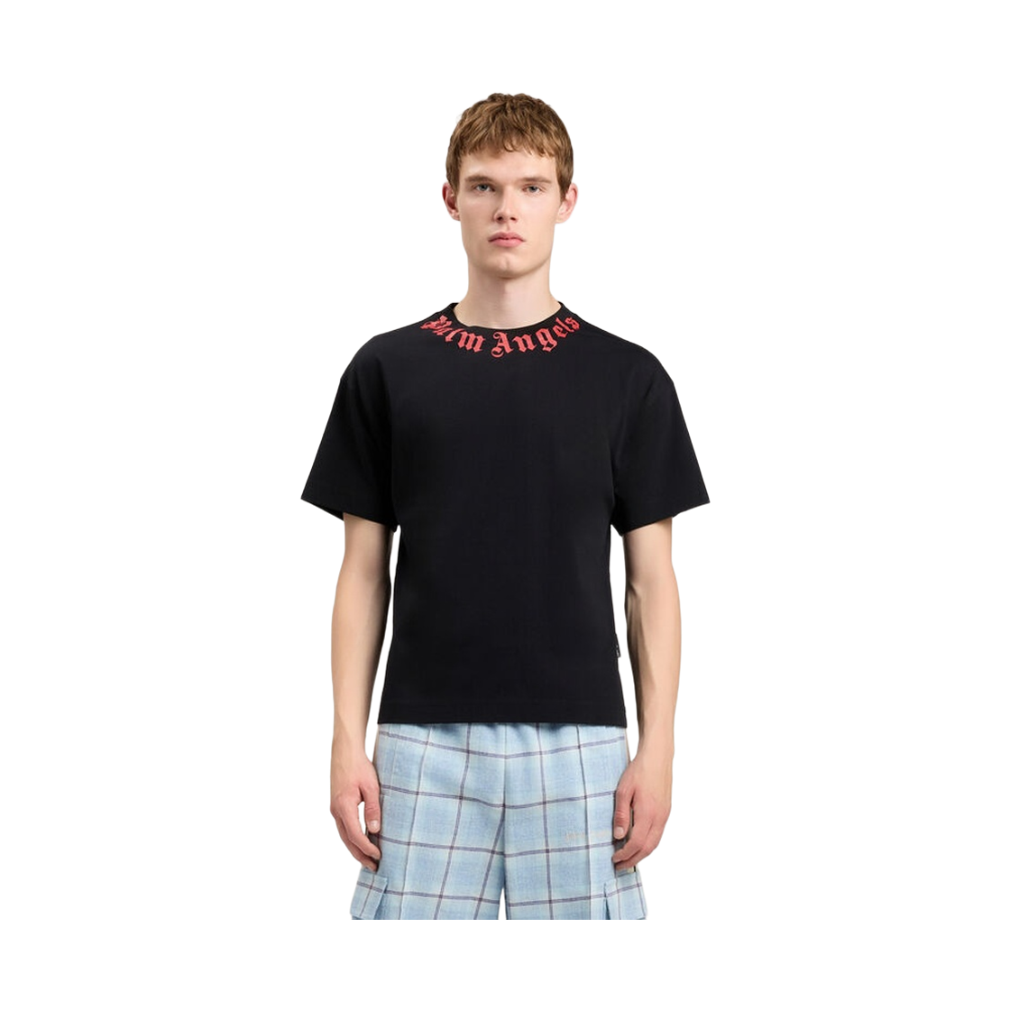 팜엔젤스 넥 로고 레귤러 티셔츠 - 블랙 레드(Palm Angels Neck Logo Regular Tee - Black Red) - 2