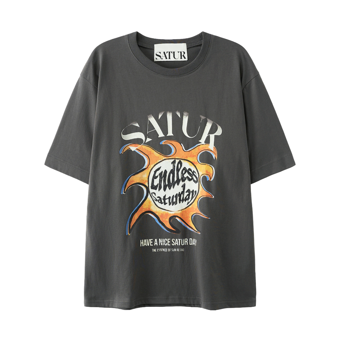 세터 썬 레트로 그래픽 반팔 티셔츠 레트로 차콜