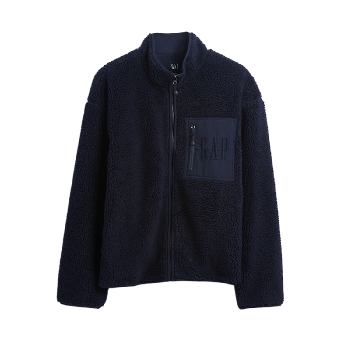 갭 리사이클 쉐르파 오버사이즈 로고 집 자켓 네이비 블루 유니폼(Gap Recycled Sherpa Oversized Logo Zip Jacket Navy Blue Uniform) - 1